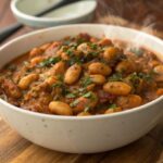 Thickened baked bean sauce with molasses and spices for a hearty dish