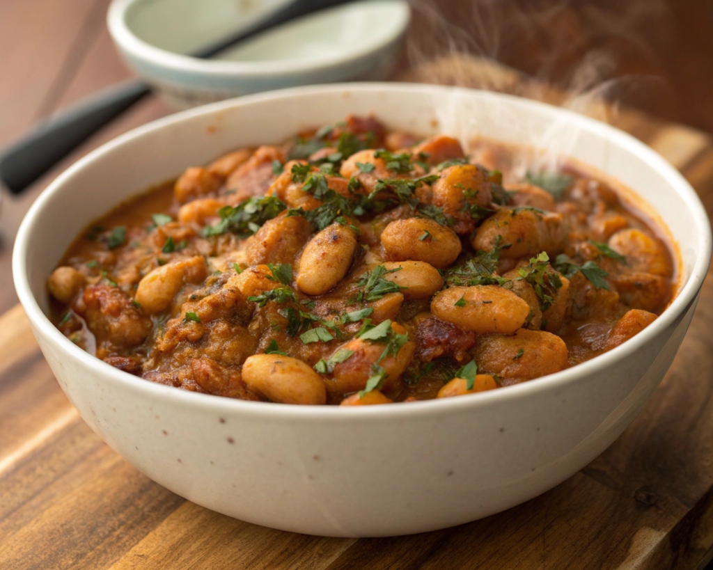 Thickened baked bean sauce with molasses and spices for a hearty dish