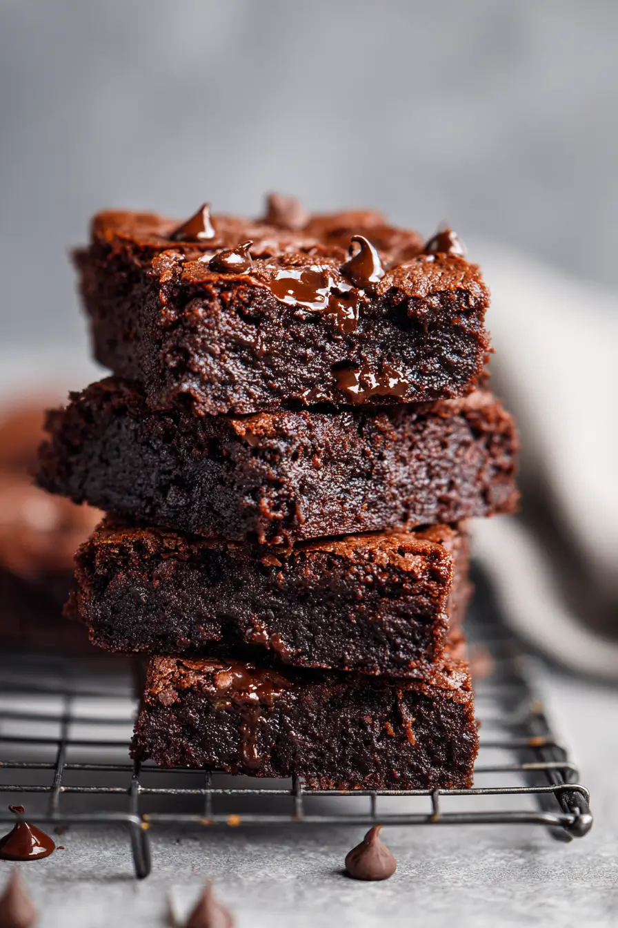Low-Calorie Brownie Recipes: Guilt-Free Chocolate Desserts 1 a stack of low-calorie brownies drizzled with melted chocolate, perfect for guilt-free dessert inspiration.