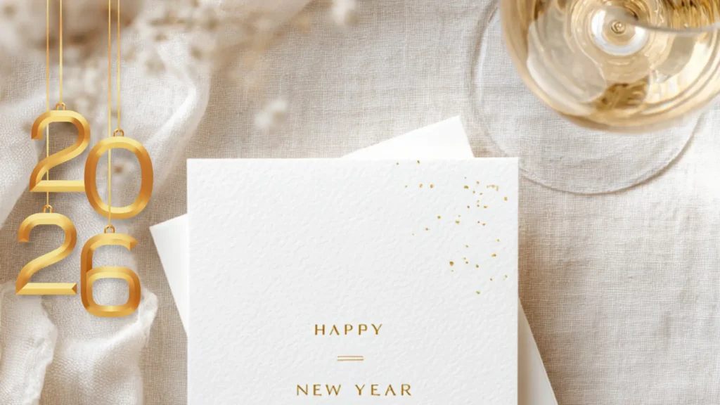 Happy New Year Cards USA – elegant greeting card design with gold lettering.