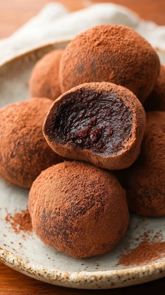 Chocolate mochi recipe showing soft cocoa mochi filled with rich chocolate ganache